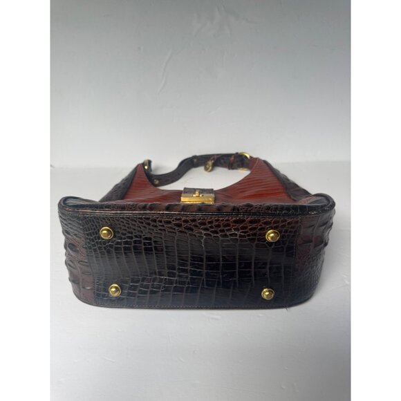 Brahmin Maggie Hobo Brown Croc Embossed Leather Hobo Shoulder Bag With Brass Har - Picture 4 of 8